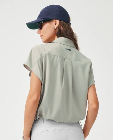  K-SWISS - Áo khoác sơ mi nữ tay ngắn dây rút 