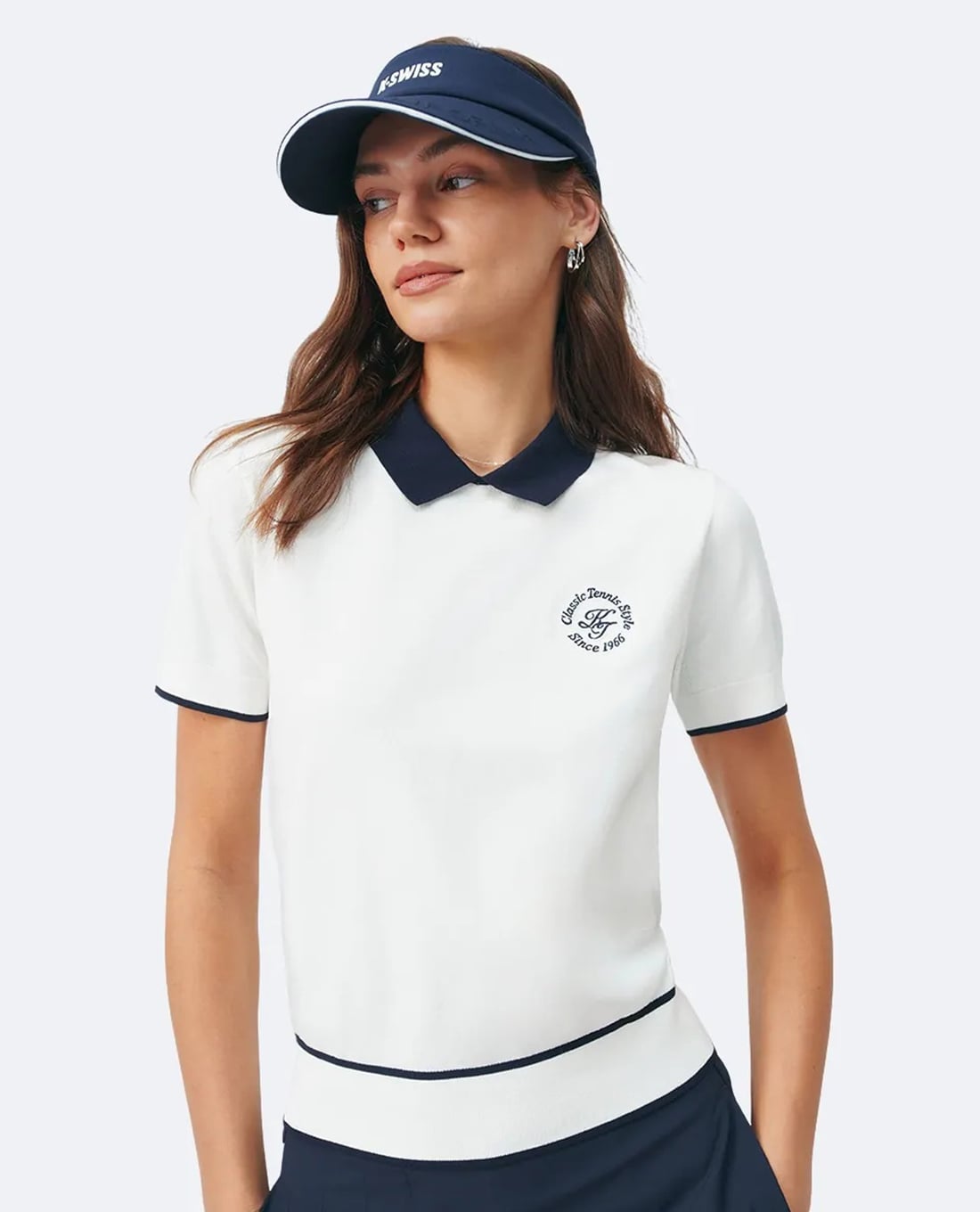K-SWISS - Áo polo nữ cổ bẻ tay ngắn phối viền
