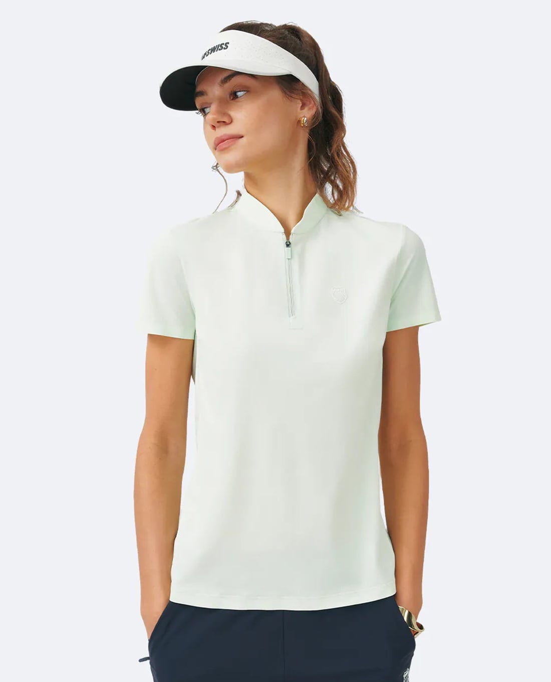 K-SWISS - Áo polo nữ tay ngắn phối khóa kéo