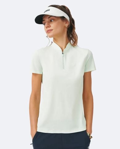  K-SWISS - Áo polo nữ tay ngắn phối khóa kéo 