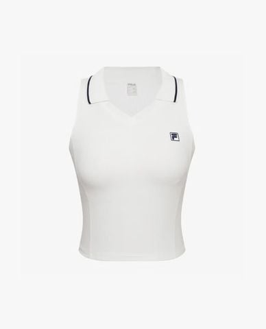  FILA - Áo ba lỗ thể thao nữ cổ bẻ phối logo 