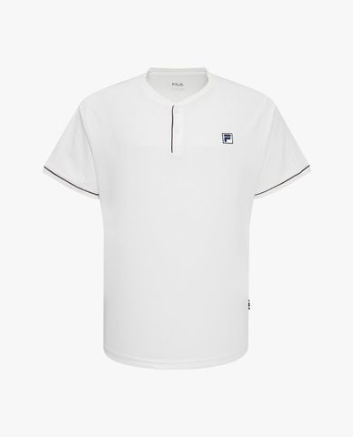  FILA - Áo thun unisex cổ henley tay ngắn phối logo 