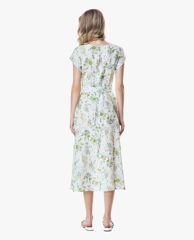  GIGI - Đầm midi cổ tròn tay ngắn in hoa thắt eo 