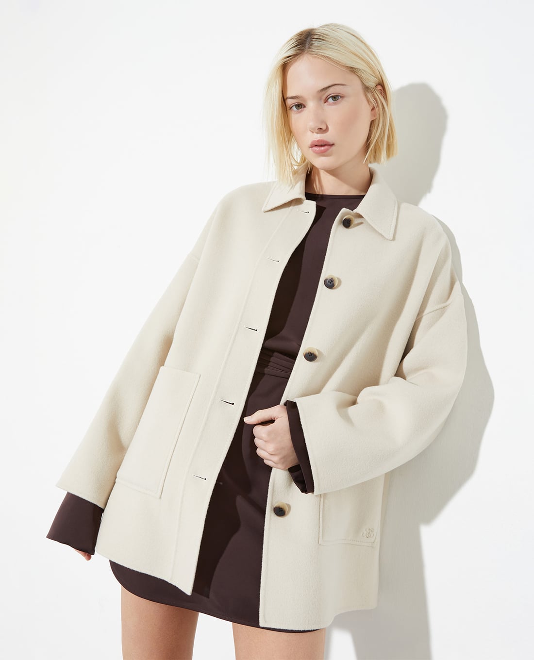 MAX&Co. - Áo khoác dạ lông cừu nữ nút tròn Hack