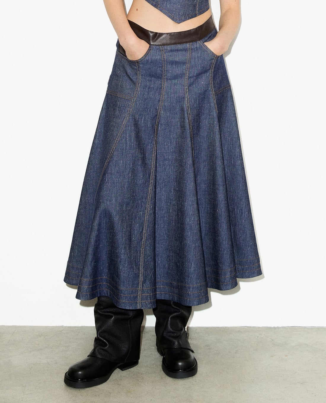 MAX&Co. - Chân váy denim midi xếp li Mcoufo