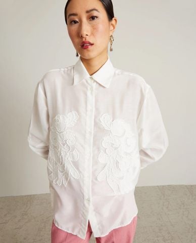  MAX&Co. - Áo sơ mi nữ cổ bẻ tay dài thêu họa tiết Ottawa 