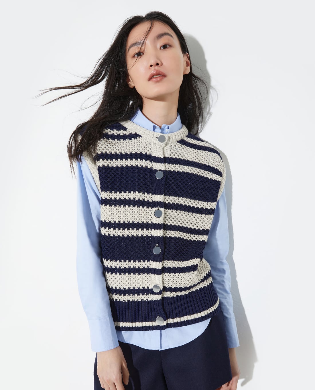 MAX&Co. - Áo khoác gilet nữ dệt kim kẻ sọc Beta