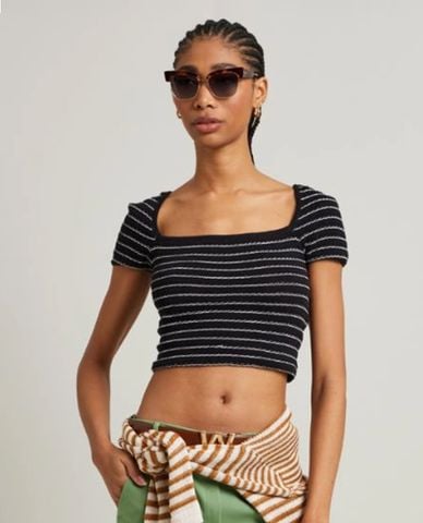  MAX&Co. - Áo croptop nữ cổ vuông tay ngắn sọc ngang Nocera 