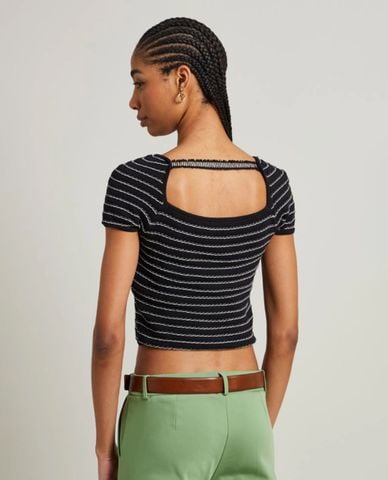  MAX&Co. - Áo croptop nữ cổ vuông tay ngắn sọc ngang Nocera 