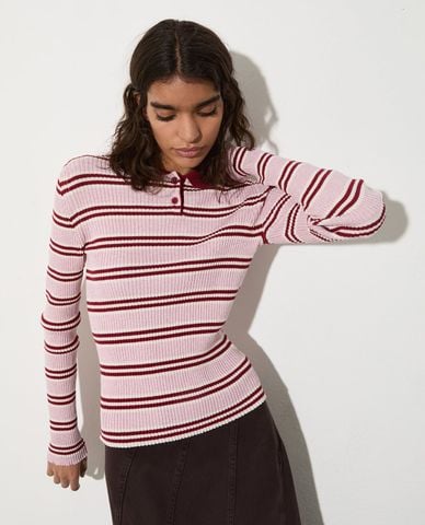  MAX&Co. - Áo dệt kim nữ cổ bẻ tay dài kẻ sọc Mcolocusta 