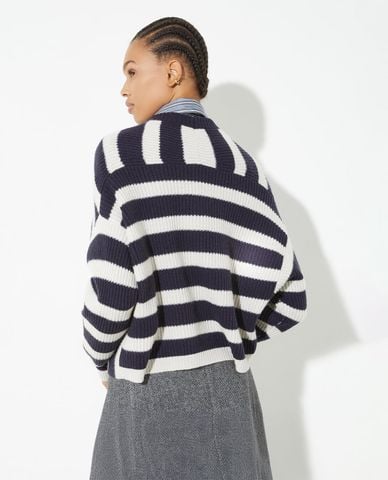  MAX&Co. - Áo dệt kim nữ cổ tròn tay dài kẻ sọc Brandy 