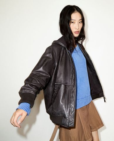  MAX&Co. - Áo khoác da nữ phối mũ tay dài Mcogelo 