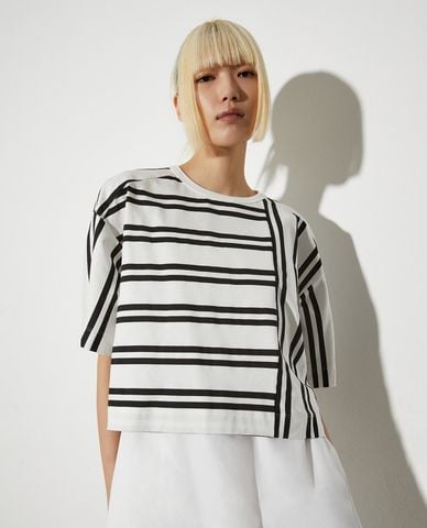  MAX&Co. - Áo thun nữ cổ tròn tay lỡ phối sọc Rail 