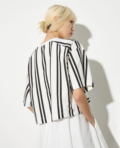  MAX&Co. - Áo thun nữ cổ tròn tay lỡ phối sọc Rail 