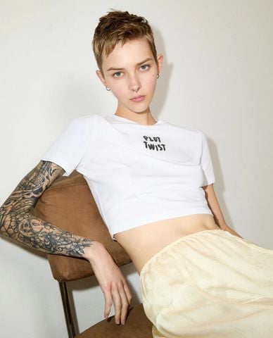  MAX&Co. - Áo croptop nữ cổ tròn tay ngắn Mcopedaggi 