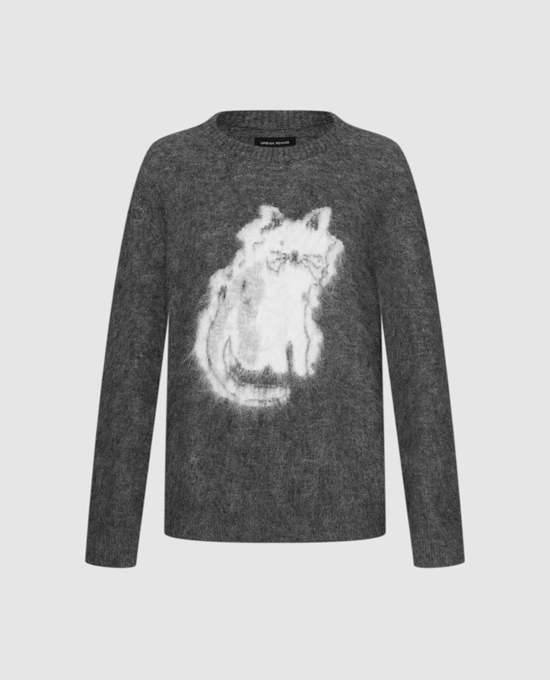 URBAN REVIVO - Áo dệt kim nữ cổ tròn tay dài phối họa tiết