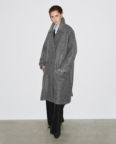  URBAN REVIVO - Áo khoác măng tô nữ dáng dài cổ vest 