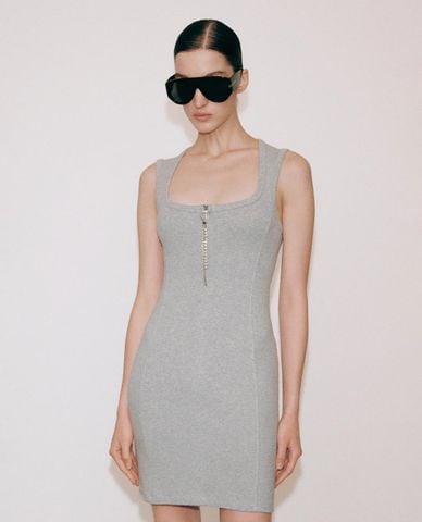  URBAN REVIVO - Đầm sát nách mini cổ vuông phối khóa zip 