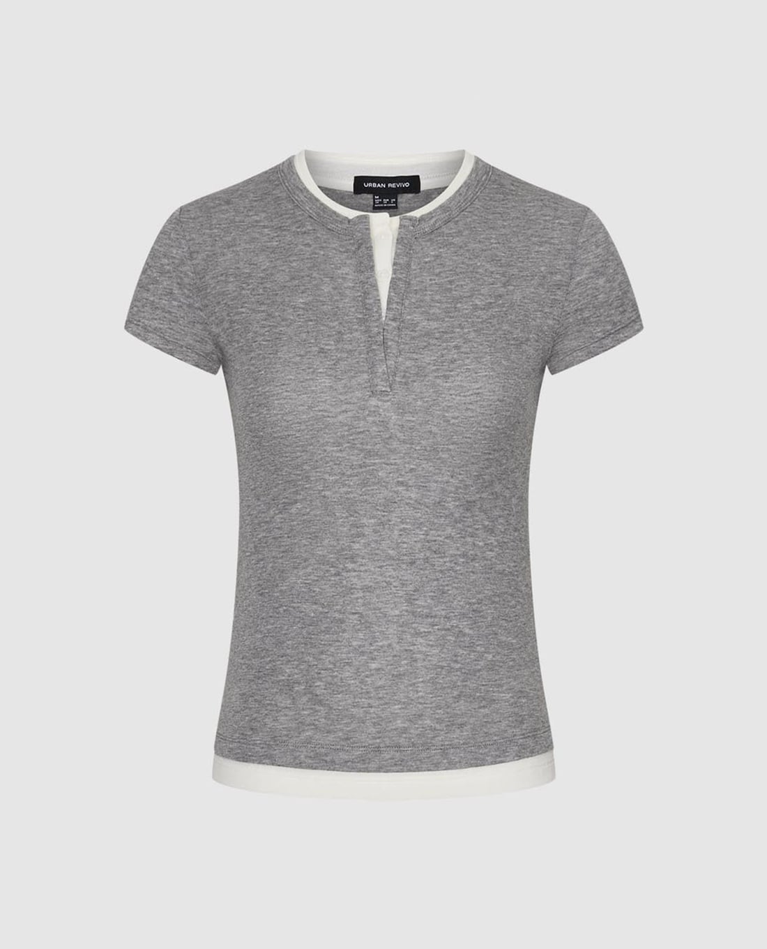 URBAN REVIVO - Áo thun nữ cổ tròn tay ngắn phối viền