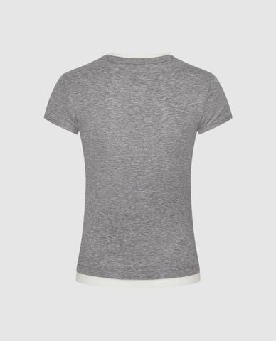  URBAN REVIVO - Áo thun nữ cổ tròn tay ngắn phối viền 