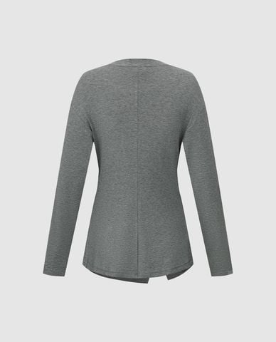  URBAN REVIVO - Áo kiểu nữ cổ tròn tay dài xoắn eo 