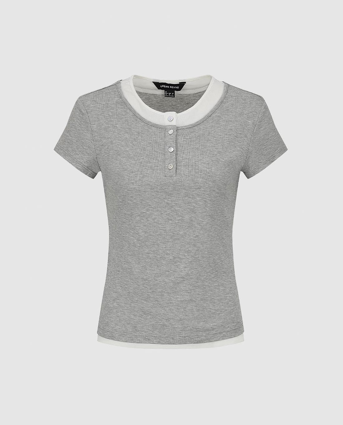 URBAN REVIVO - Áo thun nữ cổ henley tay ngắn phom ôm