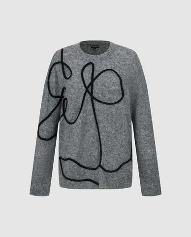  URBAN REVIVO - Áo dệt kim nữ cổ tròn tay dài phối họa tiết 