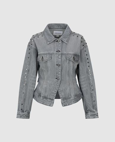  URBAN REVIVO - Áo khoác denim nữ đính đinh tán 