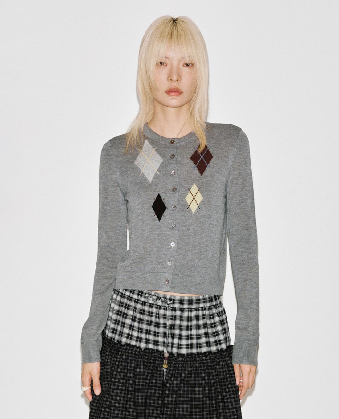 URBAN REVIVO - Áo khoác cardigan nữ tay dài dệt họa tiết