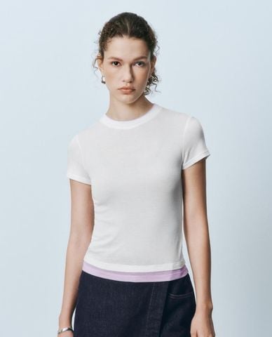  URBAN REVIVO - Áo thun nữ cổ tròn tay ngắn phom ôm 