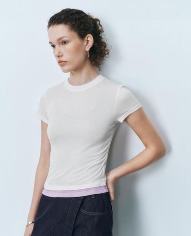  URBAN REVIVO - Áo thun nữ cổ tròn tay ngắn phom ôm 