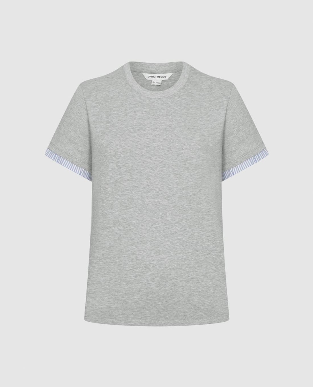 URBAN REVIVO - Áo thun nữ cổ tròn tay ngắn phối viền