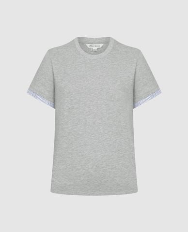  URBAN REVIVO - Áo thun nữ cổ tròn tay ngắn phối viền 