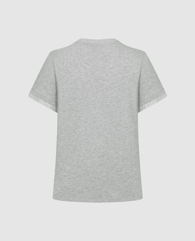  URBAN REVIVO - Áo thun nữ cổ tròn tay ngắn phối viền 