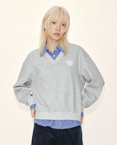 URBAN REVIVO - Áo sweatshirt nữ layer cổ sơ mi kẻ sọc 