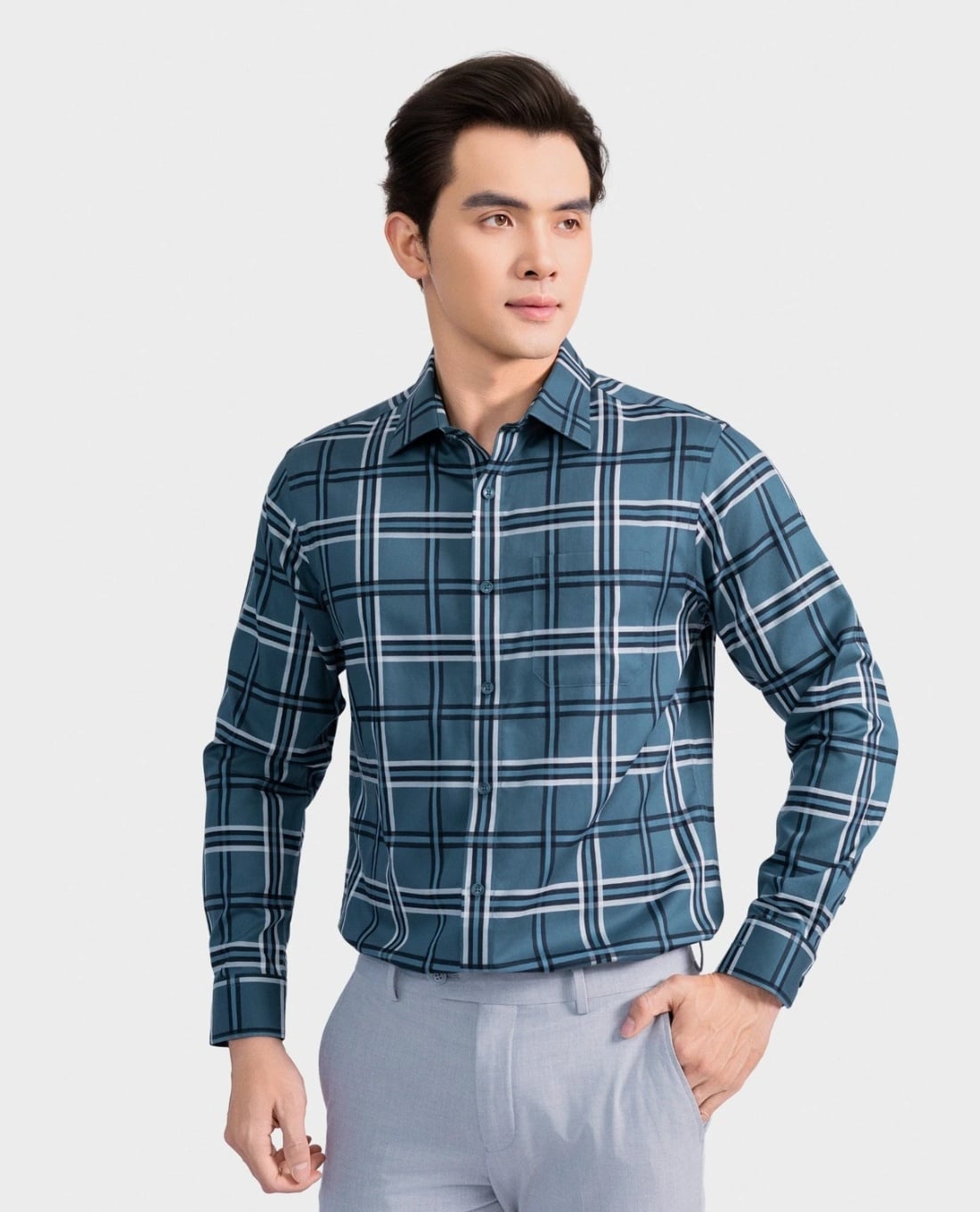 ARISTINO BUSINESS - Áo sơ mi nam cổ bẻ tay dài kẻ caro