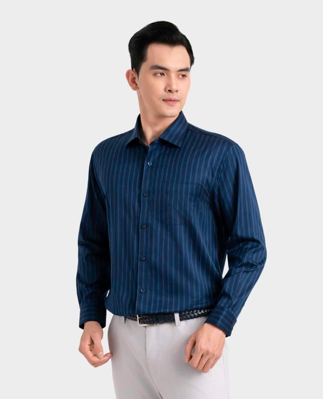 Aristino Business áo sơ mi nam tay dài kẻ sọc xanh