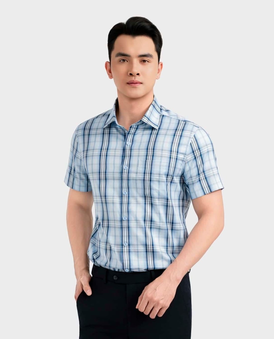 ARISTINO BUSINESS - Áo sơ mi nam cổ bẻ tay ngắn sọc caro
