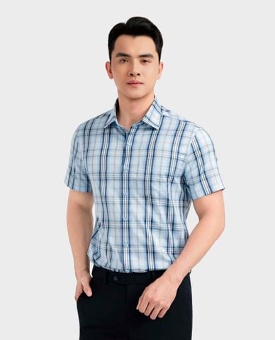  ARISTINO BUSINESS - Áo sơ mi nam cổ bẻ tay ngắn sọc caro 