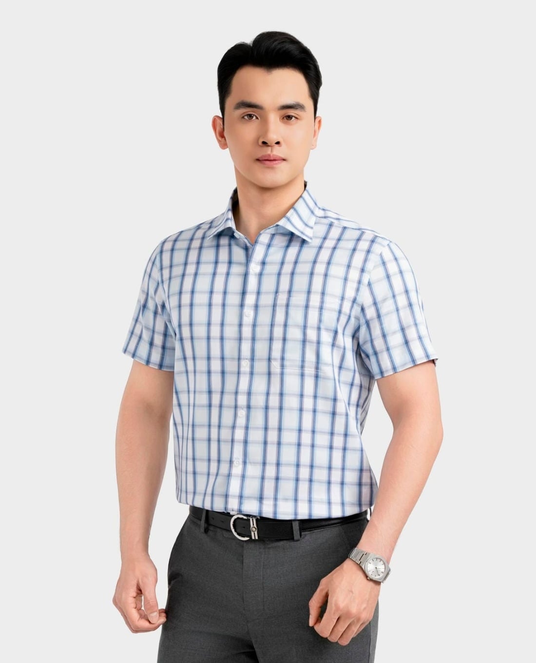 ARISTINO BUSINESS - Áo sơ mi nam cổ bẻ tay ngắn kẻ caro