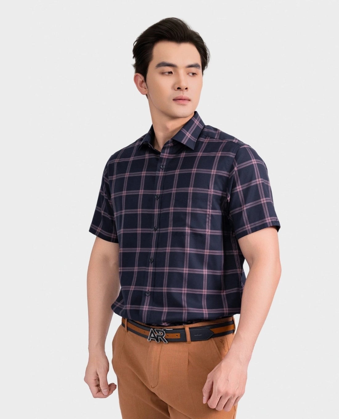 ARISTINO BUSINESS - Áo sơ mi nam cổ bẻ tay ngắn kẻ caro
