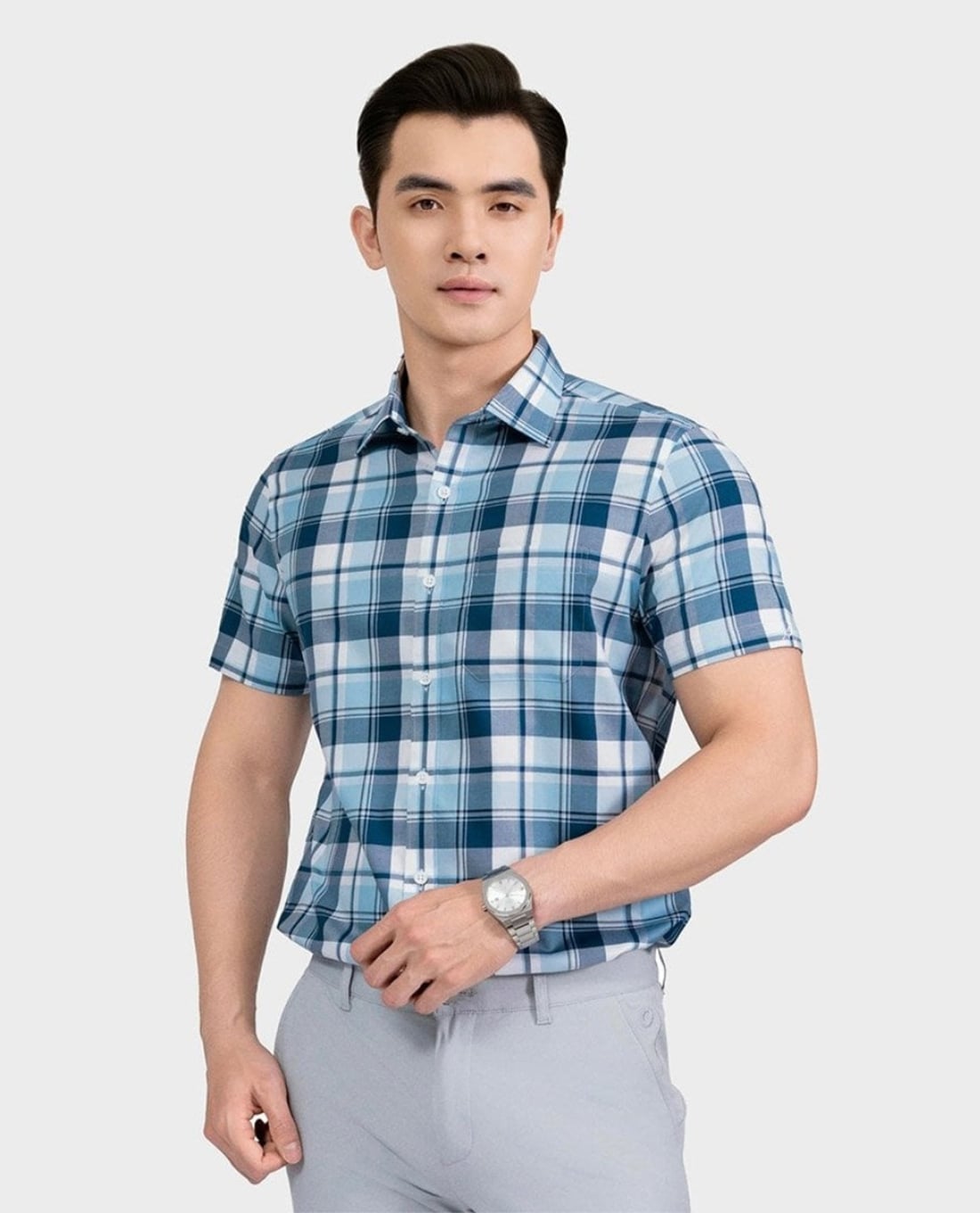 ARISTINO BUSINESS - Áo sơ mi nam cổ bẻ tay ngắn kẻ caro
