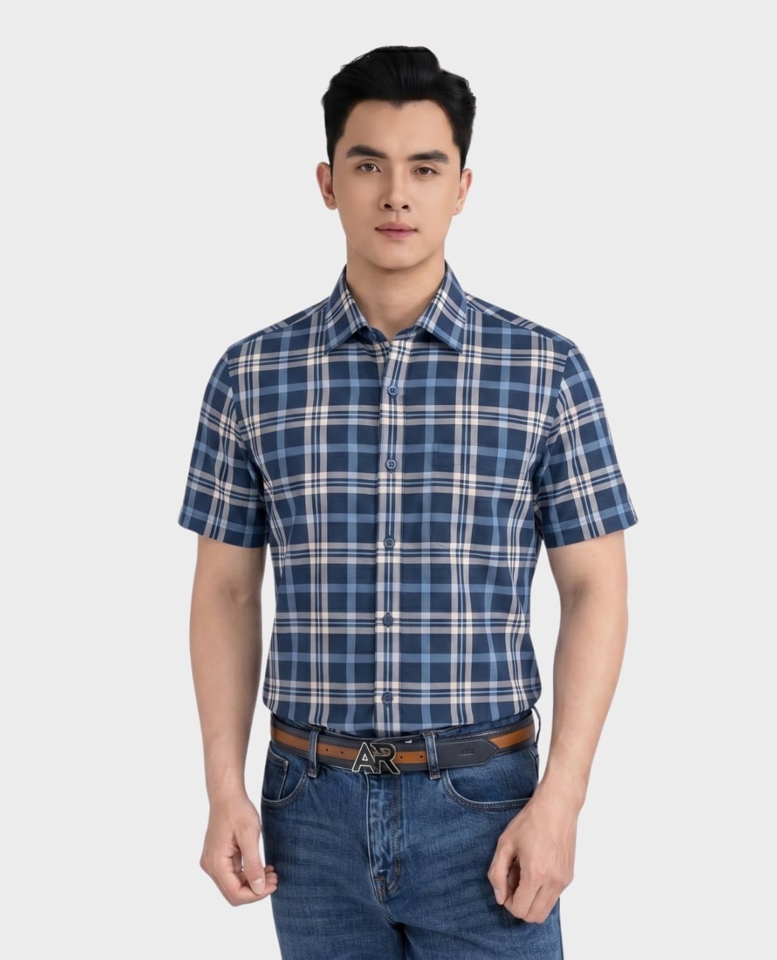 ARISTINO BUSINESS - Áo sơ mi nam cổ bẻ tay ngắn kẻ caro