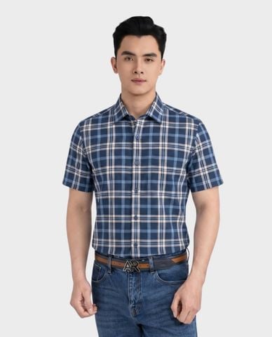  ARISTINO BUSINESS - Áo sơ mi nam cổ bẻ tay ngắn kẻ caro 