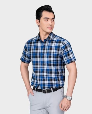  ARISTINO BUSINESS - Áo sơ mi nam cổ bẻ tay ngắn kẻ caro Fiero 