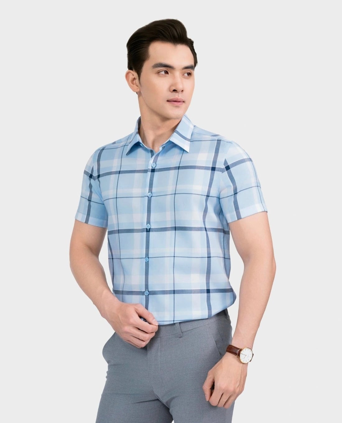 ARISTINO BUSINESS - Áo sơ mi nam cổ bẻ tay ngắn kẻ caro