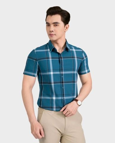  ARISTINO BUSINESS - Áo sơ mi nam cổ bẻ tay ngắn kẻ caro 