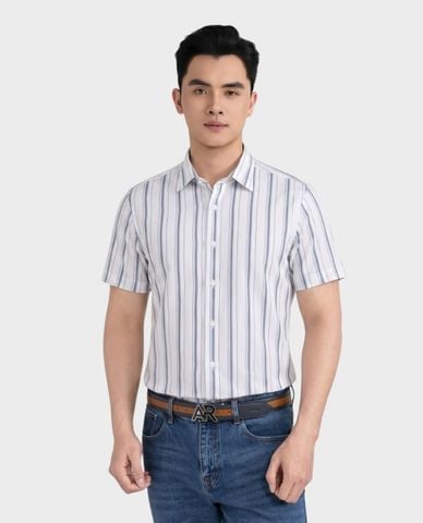  ARISTINO BUSINESS - Áo sơ mi nam cổ bẻ tay ngắn kẻ sọc thanh lịch 