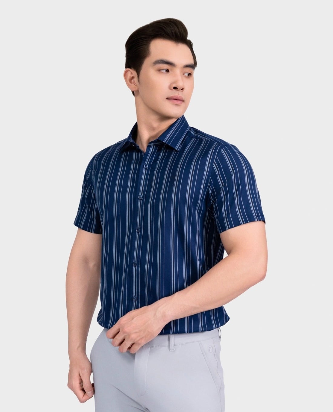 ARISTINO BUSINESS - Áo sơ mi nam cổ bẻ tay ngắn kẻ sọc thanh lịch