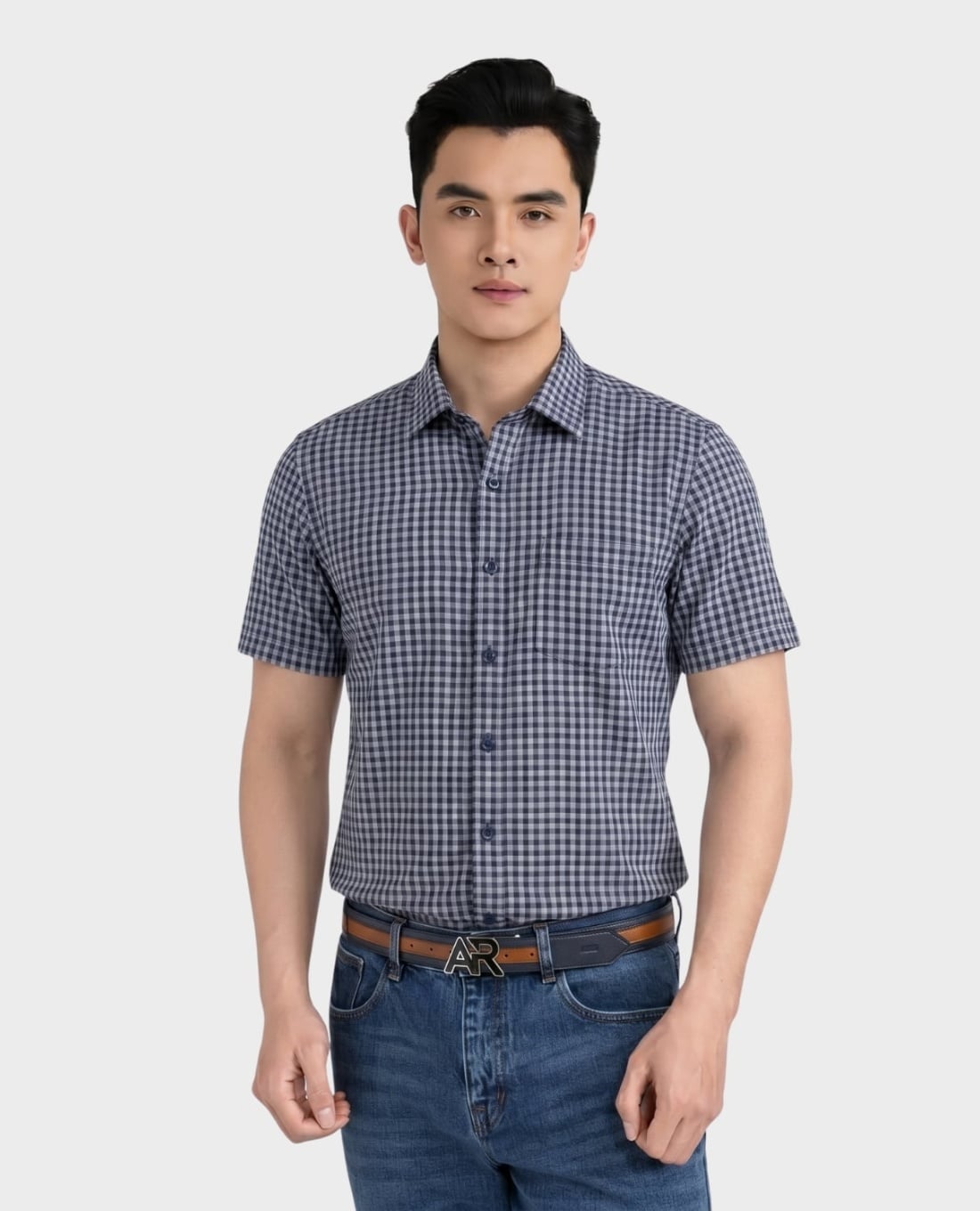 ARISTINO BUSINESS - Áo sơ mi nam cổ bẻ tay ngắn kẻ caro cổ điển